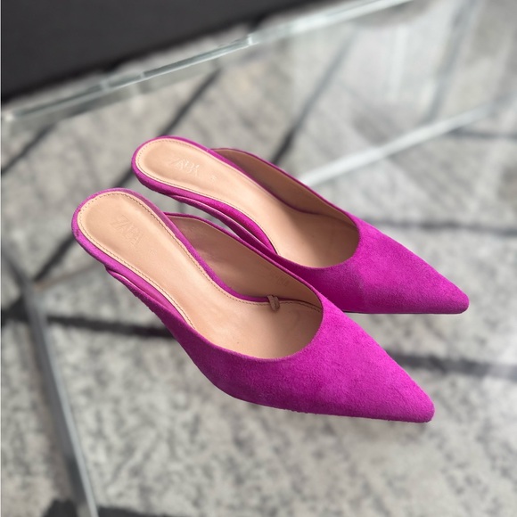 Zara Fuchsia Heeled Mules - Picture 2 of 6
